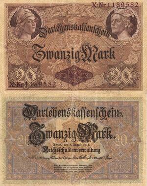 Q4574 Banknote Germany Berlin 20 Mark Athena Hermes 1914 - Make Offer