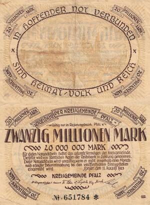 Q4575 Banknote Germany Speyer Pfalz 20 Millionen Mark 1923 -> Make Offer