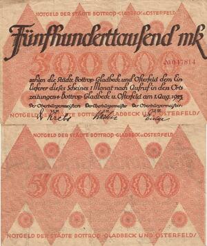 Q4581 Banknote Germany Bottrop Gladbeck Osterfeld 500000 Mark 1923 Notgeld 