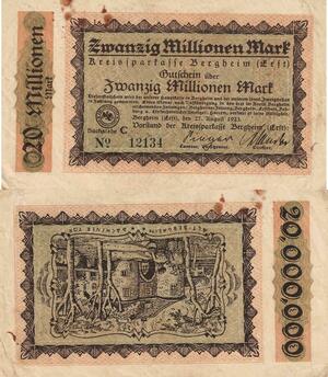 Q4585 Banknote Germany Bergheim 20 Millionen Mark 1923 Notgeld - Make Offer