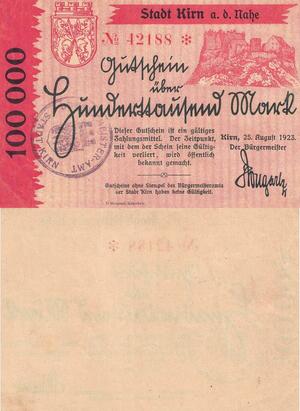 Q4591 Banknote Germany Kirn Stadt 100000 Mark 1923 - Make Offer
