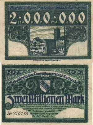 Q4600 Banknote Germany Karlsruhe 2 Millionen Mark 1923 Notgeld - Offer