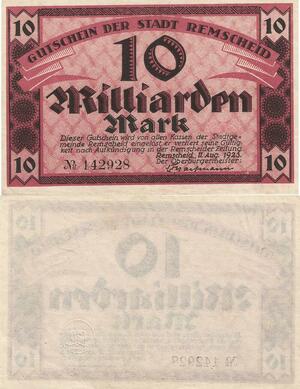 Q4601 Banknote Germany Remscheid 10 Milliarden Mark 1923 UNC - Make Offer