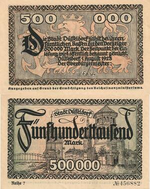 Q4606 Banknote Germany Düsseldorf Stadt 500000 Mark 1923 AU++ Offer