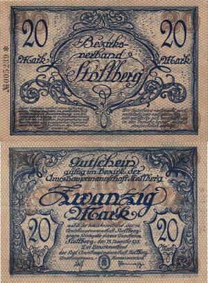 Q4609 Banknote Germany Stollberg 20 Mark 1918 Notgeld UNC - Make Offer