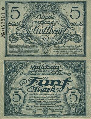 Q4610 Banknote Germany Stollberg 5 Mark 1918 Notgeld UNC - Make Offer