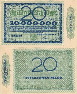 Q4615 Banknote Germany Duisburg Am Rhein 20 Millionen Mark 1923 - Make Offer