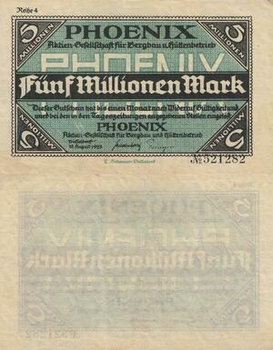 Q4618 Banknote Germany Düsseldorf 500 Millionen Mark Phoenix 1923 Notgeld 