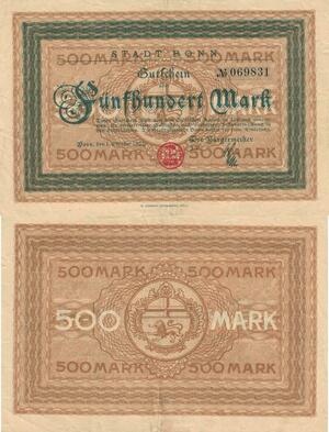 Q4624 Banknote Germany Bonn 500 Mark Stadt Notgeld 1922 - Make Offer