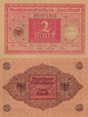 Q4638 Banknote Germany Berlin 2 Mark Eagles Darlehenskassenschein 1920 AU 