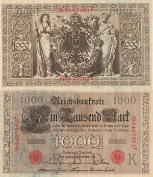 Q4641 Banknote Germany Berlin 1000 Mark Eagles Reichs RBDK 1910 AU+ Make Offer
