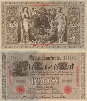 Q4642 Banknote Germany Berlin 1000 Mark Eagles Reichs RBDJ  1910 AU+ Make Offer