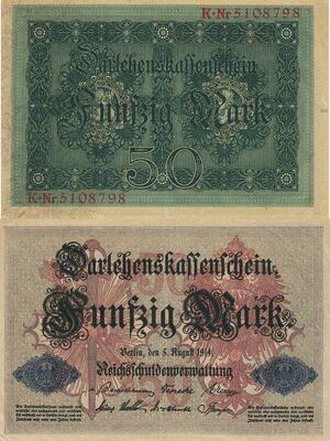 Q4644 Banknote Germany Berlin 50 Mark Darlehenskassenschein 1914 AU - Offer