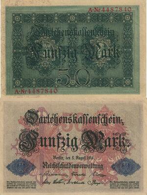 Q4645 Banknote Germany Berlin 50 Mark Darlehenskassenschein 1914 AU - Offer