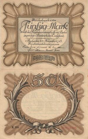 Q4646 Banknote Germany Berlin 50 Mark Laurel wreath 1918 AU - Make Offer