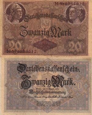 Q4650 Banknote Germany Berlin 20 Marks Athena Hermes 1914 -> Make offer
