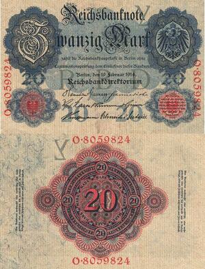 Q4652 Banknote Germany Berlin 20 Marks Eagle 1914 AU - Make Offer