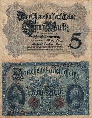 Q4659 Banknote Germany Berlin 5 Marks Darlehenskassenschein 1914 - Make Offer