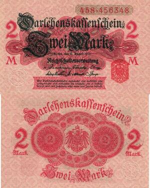 Q4660 Banknote Germany Berlin 2 Mark Darlehenskassenschein 1914 UNC Offer