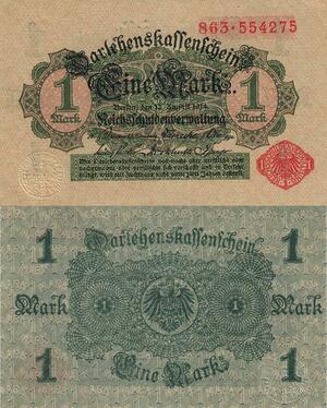 Q4661 Banknote Germany Berlin 1 Mark Darlehenskassenschein 1914 AU Offer