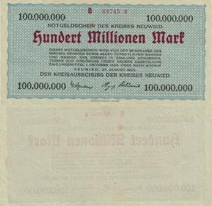 Q4671 Banknote Germany Neuwied 100 Millionen Mark 1928 Notgeld AU - Offer