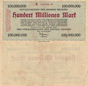 Q4672 Banknote Germany Neuwied 100 Millionen Mark 1928 Notgeld - Offer