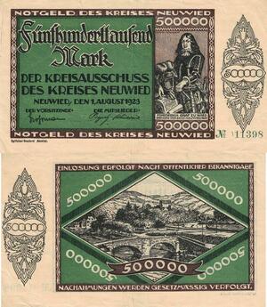 Q4673 Banknote Germany Neuwied 500000 Mark Friederich III Wied 1929 Notgeld 