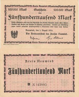 Q4678 Banknote Germany Neuwied 500000 Mark 1923 Notgeld AU
