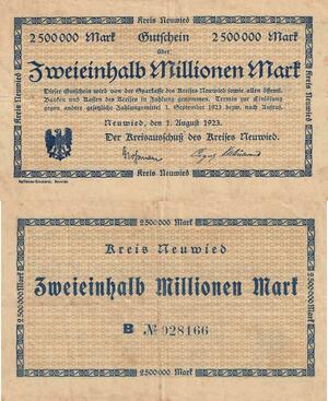 Q4680 Banknote Germany Neuwied 2,5 Million Mark 1923 Notgeld - Make Offer