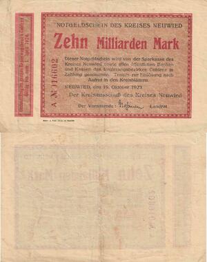 Q4681 Banknote Germany Neuwied 10 Milliarden Mark 1923 Notgeld 