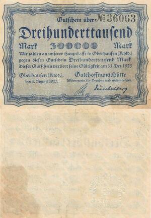 Q4687 Banknote Germany Oberbaufen 300000 Mark 1923 Notgeld - Make Offer