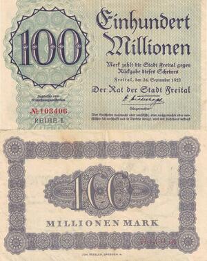 Q4691 Banknote Germany Freital Stadt 100 Millionen Mark 1923 - Make Offer