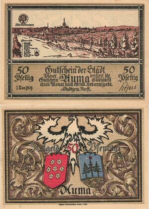 Q4704 Banknote Germany Der Stadt Huma 50 Pfennig 1921 Notgeld AU - Make Offer