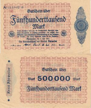 Q4706 Banknote Germany Des Kreises Arhweiler 500 000 Mark 1923 - Make Offer
