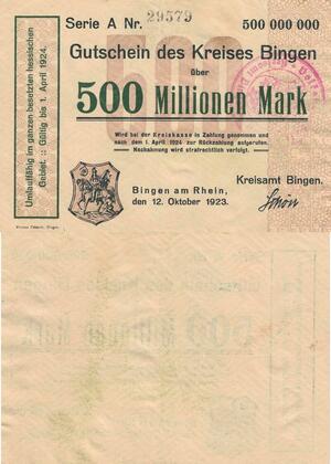 Q4710 Banknote Germany Bingen Am Rhein 500 Millionen Mark 1923 - Make Offer