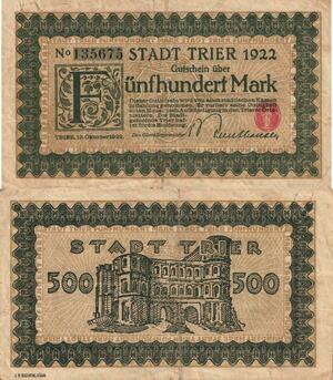 Q4731 Banknote Germany Trier Stadt 500000 Mark Castle 1922 Notgeld - Make Offer