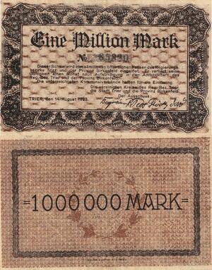 Q4734 Banknote Germany Trier Stadt 1 Million Mark Provinz Birkenfeld 1923 