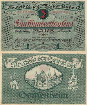Q4735 Banknote Germany Germeinde Confenheim 500000 Mark Castle 1923 Notgeld 
