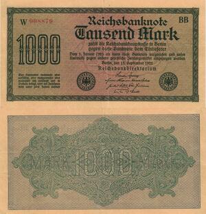Q4741 Banknote Germany Berlin 1000 Mark 15 September 1922 AU  - Make Offer