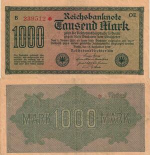 Q4742 Banknote Germany Berlin 1000 Mark 15 September 1922  - Make Offer