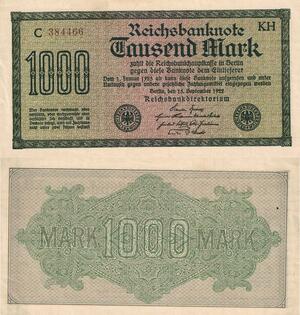 Q4744 Banknote Germany Berlin 1000 Mark 15 September 1922 AU  - Make Offer