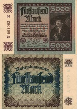 Q4748 Banknote Germany Einlieferer Berlin 5000 Mark 1922 AU - Make Offer