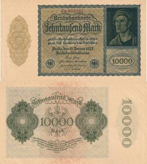 Q4754 Banknote Germany Einlieferer Berlin 10000 Mark Reichsbanknote 1922 AU