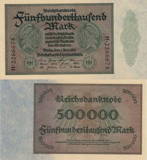 Q4755 Banknote Germany Einlieferer Berlin 500000 Mark Reichsbanknote 1923 UNC