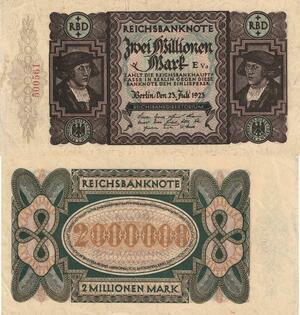 Q4756 Banknote RBD Germany Einlieferer Berlin 2 Millionen Reichsbanknote 1923 