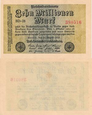 Q4758 Banknote Germany Einlieferer Berlin 10 Millionen Mark 1923 AU