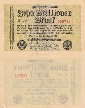 Q4759 Banknote Germany Einlieferer Berlin 10 Millionen Mark Reichsbanknote 1923 