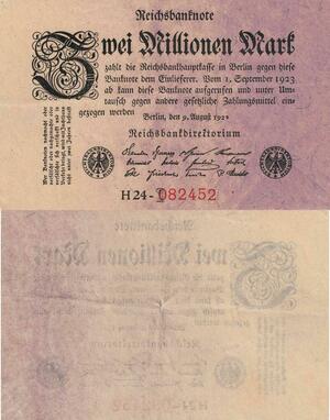 Q4762 Banknote Germany Berlin 2 Millionen Mark Reichsbanknote 1922 AU - Offer