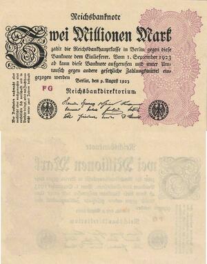 Q4766 Banknote Germany Berlin 2 Millionen Mark Reichsbanknote 1923 AU - Offer