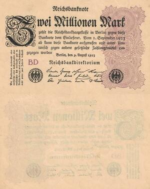 Q4767 Banknote Germany Berlin 2 Millionen Mark Reichsbanknote 1923 AU - Offer